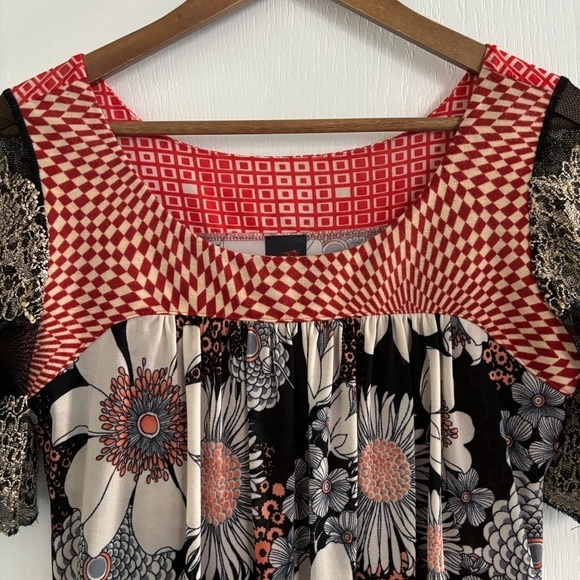 Anac by Kimi Mesh Floral Geometric Print Blouse Large - Picture 2 of 8